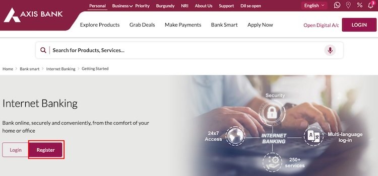 official website of Axis Bank