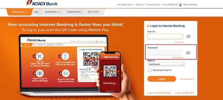 Reset the password for ICICI Bank Net Banking